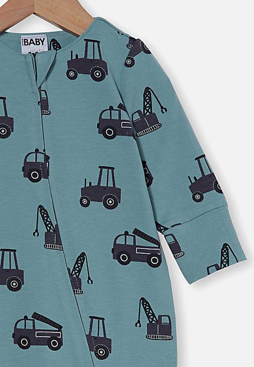 Cotton On - The long sleeve zip romper - rusty aqua/tradie trucks