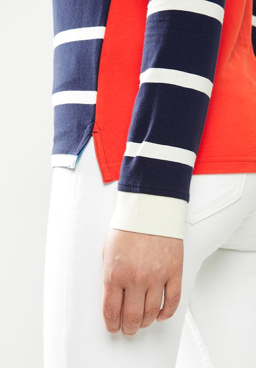 POLO - Cassidy long sleeve stripe stretch golfer - orange & navy