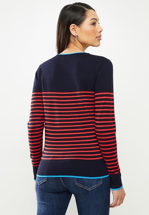 POLO - Elena breton stripe sweater - navy & red