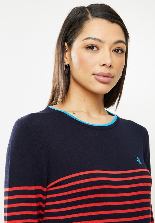 POLO - Elena breton stripe sweater - navy & red