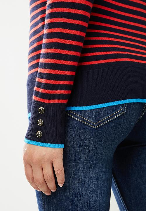 POLO - Elena breton stripe sweater - navy & red