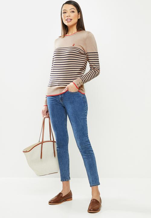 POLO - Elena breton stripe sweater - camel & orange