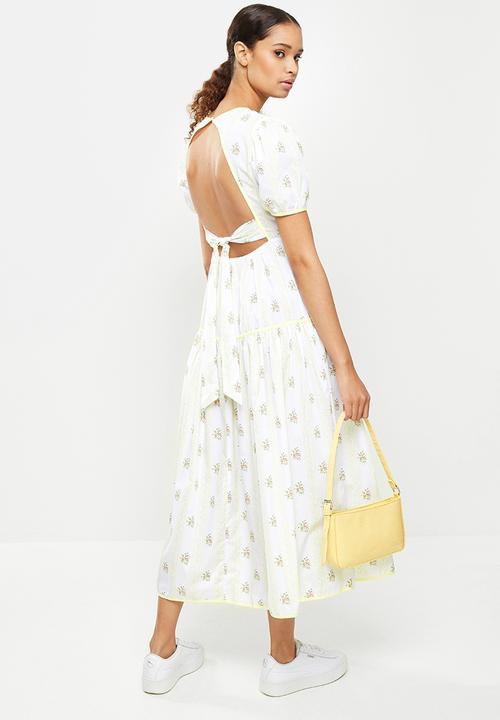 Glamorous - Puff sleeve floral dress - yellow stripe flower