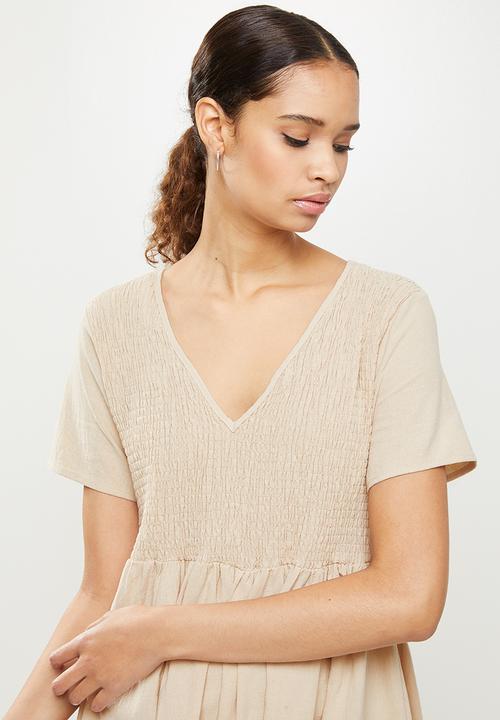 Glamorous - V-neck side split dress - stone