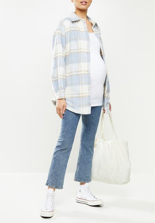 Cotton On - Maternity belted shacket - blue check