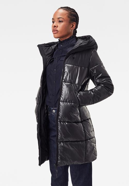 G-STAR - Quilted hooded puffer long coat - black