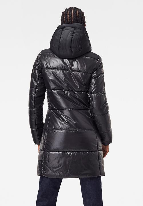 G-STAR - Quilted hooded puffer long coat - black