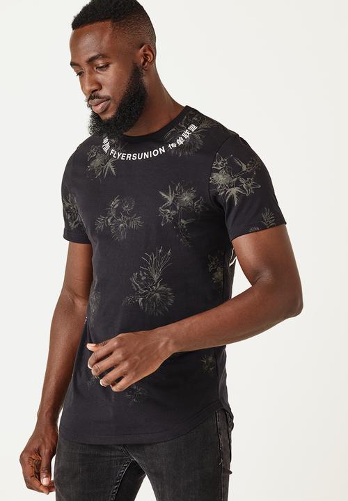 Flyersunion - Longline floral tee - black