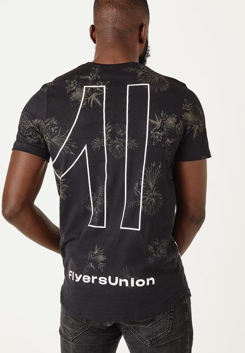 Flyersunion - Longline floral tee - black