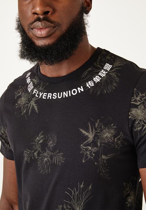 Flyersunion - Longline floral tee - black