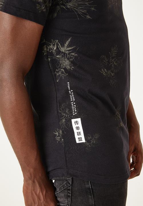 Flyersunion - Longline floral tee - black
