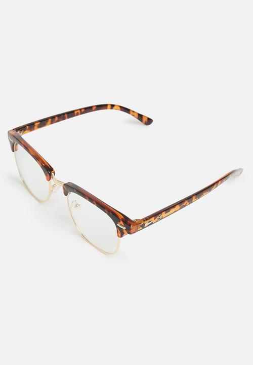 Sophie Moda - Anti-blue light classic half rim optical frame - brown & gold 