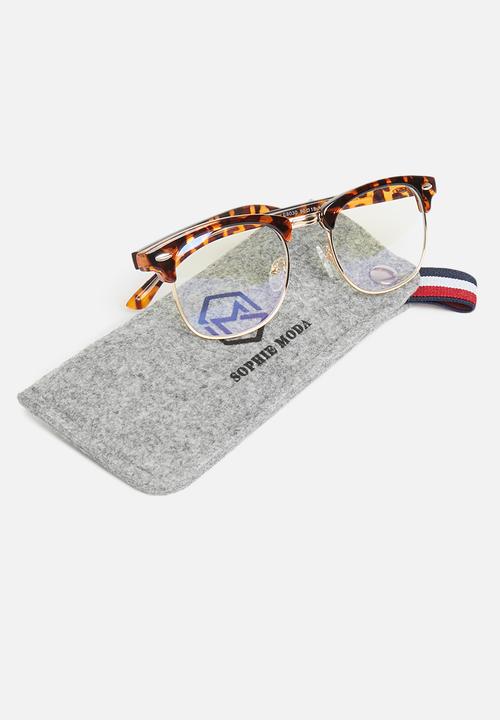 Sophie Moda - Anti-blue light classic half rim optical frame - brown & gold 