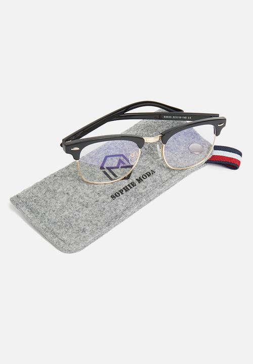 Sophie Moda - Anti-blue light classic half rim optical frame - black & gold