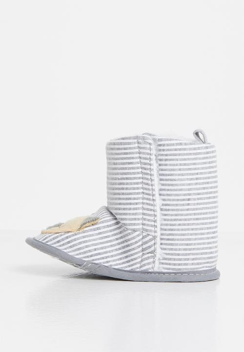 Pop Candy - Boys stripe booties - grey & white 