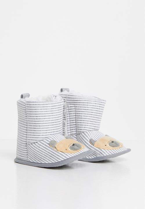 Pop Candy - Boys stripe booties - grey & white 