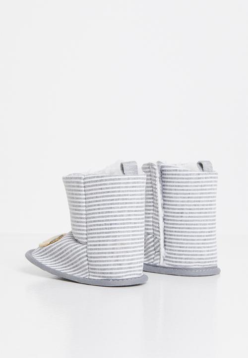 Pop Candy - Boys stripe booties - grey & white 