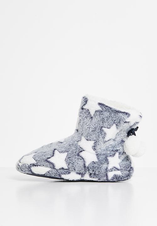 Rebel Republic - Girls star slippers - grey & white 