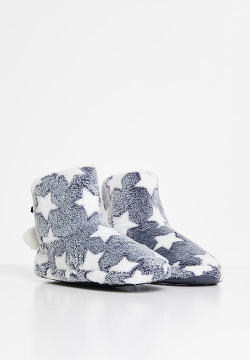 Rebel Republic - Girls star slippers - grey & white 