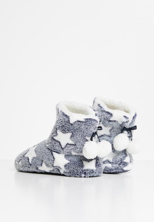 Rebel Republic - Girls star slippers - grey & white 