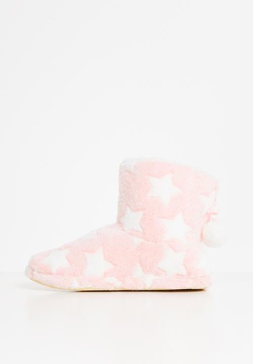 Rebel Republic - Girls star slippers - pink & white 