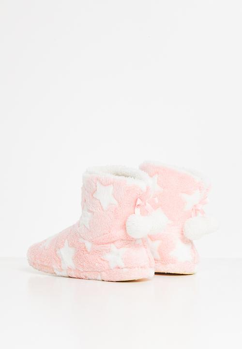 Rebel Republic - Girls star slippers - pink & white 