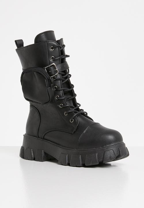 Seduction - Pocket pouch chunky boot - black