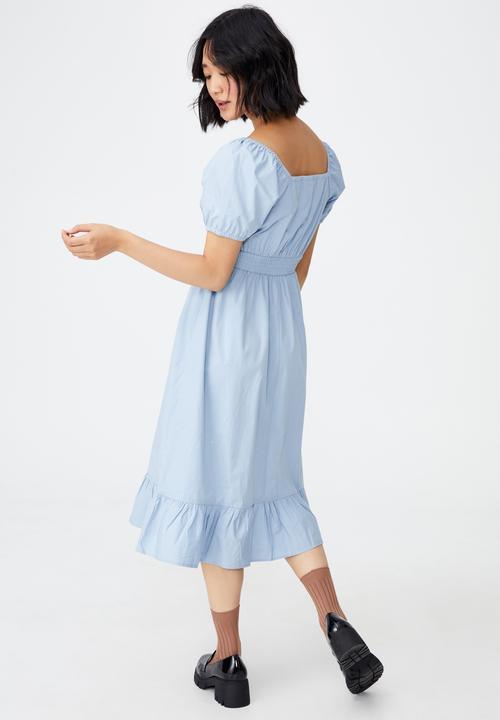 Cotton On - Woven petite everly short sleeve midi corset dress - wave washed blue
