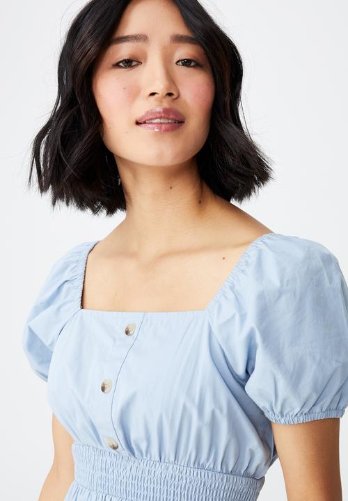 Cotton On - Woven petite everly short sleeve midi corset dress - wave washed blue