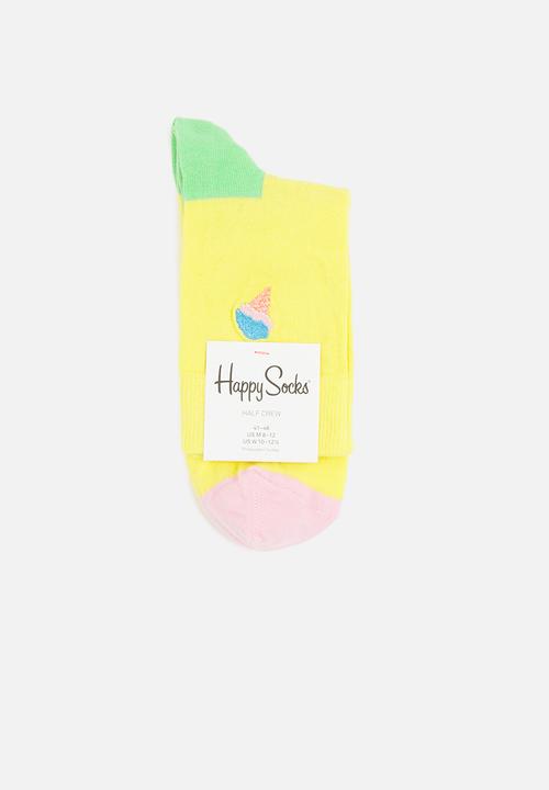 Happy Socks - Embroidery ice cream half crew socks - yellow