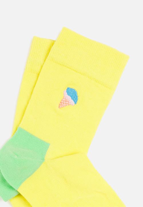 Happy Socks - Embroidery ice cream half crew socks - yellow