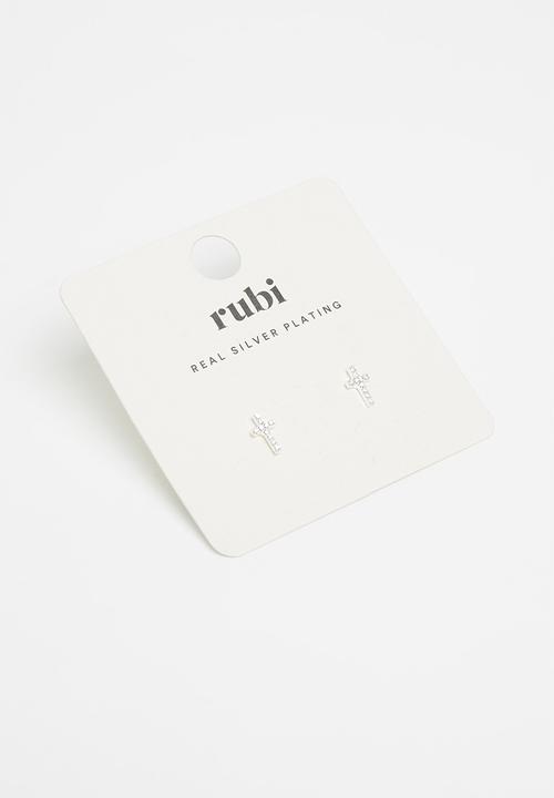 Rubi - Premium stud earrings - diamante cross silver plated