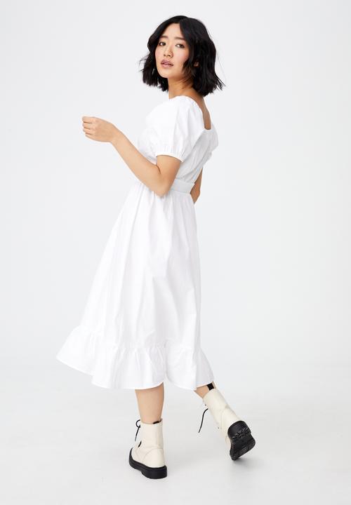 Cotton On - Woven petite everly short sleeve midi corset dress - white