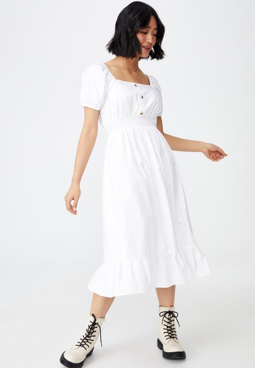 Cotton On - Woven petite everly short sleeve midi corset dress - white