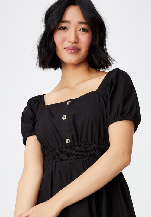 Cotton On - Woven petite everly short sleeve midi corset dress - black