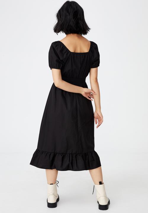 Cotton On - Woven petite everly short sleeve midi corset dress - black