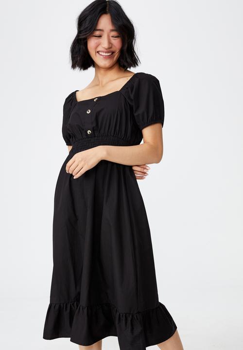 Cotton On - Woven petite everly short sleeve midi corset dress - black