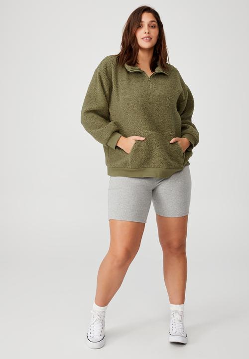 Cotton On - Curve quarter zip through teddy pullover - soft moss