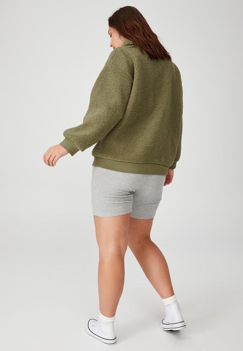 Cotton On - Curve quarter zip through teddy pullover - soft moss