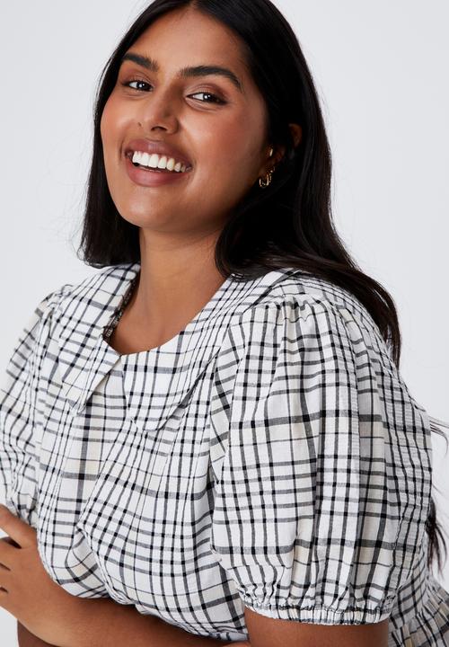 Cotton On - Curve alice collar mini dress -white & black 