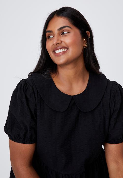 Cotton On - Curve alice collar mini dress - black