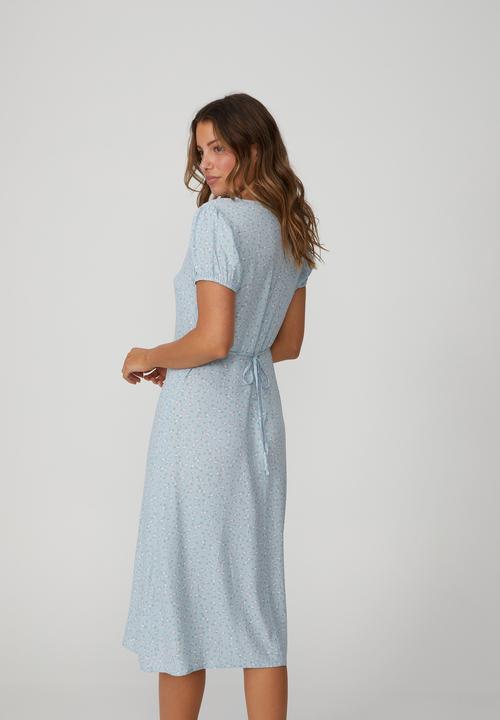 Cotton On - Woven brodie v- neck midi dress - coco calico sunfaded denim