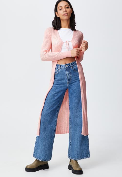 Cotton On - Cotton vegetable dye ribbed longline cardi - mulberry pink marle