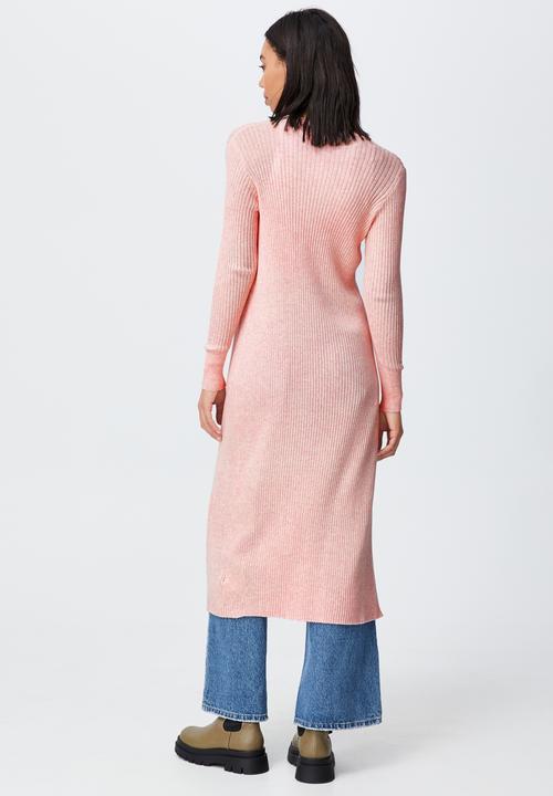 Cotton On - Cotton vegetable dye ribbed longline cardi - mulberry pink marle