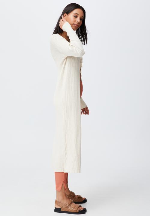 Cotton On - Cotton vegetable dye ribbed longline cardi - chestnut shell marle