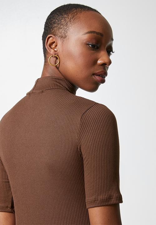 Superbalist - 2 pack fine rib funnel neck tops - choc & milk