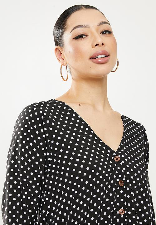 Missguided - Button thru smock dress polka - black