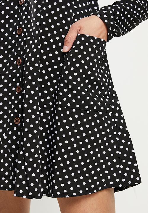 Missguided - Button thru smock dress polka - black