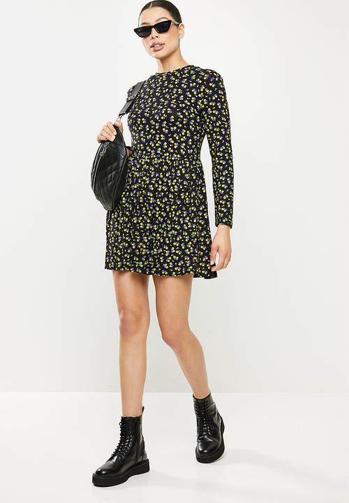 Missguided - Floral print smock dress - black