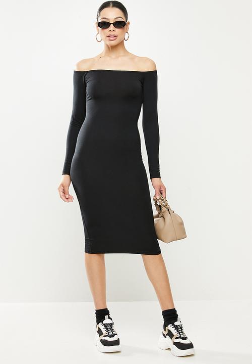 Missguided - Basic bardot midi dress - black
